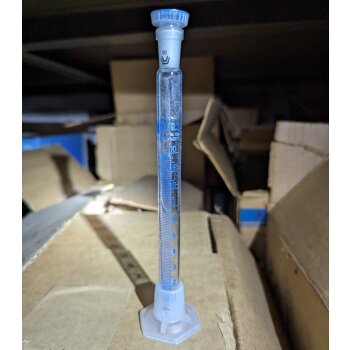 Mischzylinder 10 ml hohe Form NS10/19 mit Stopfen, unbenutzt