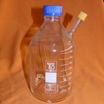 TGI Laborflasche mit Seitenhals 2000 mL Boro 3.3, GL45 &amp; GL18, Klarglas, NEUWARE